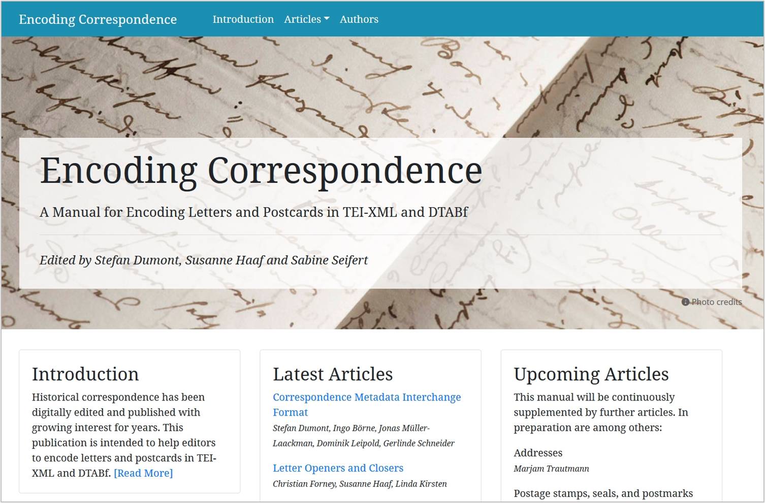 Screenshot der Encoding-Correspondence-Website