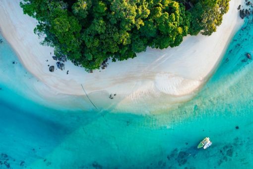 Aerial view of Boat near seashore