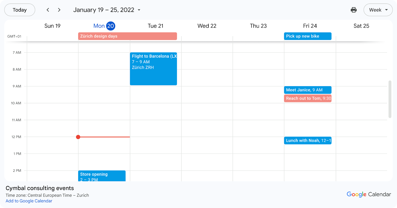 Screenshot of update look and feel for embedded Google Calendars on web