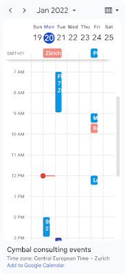 Screenshot of update look and feel for embedded Google Calendars on mobile