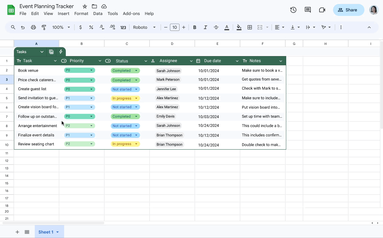 setting up conditional notifications in table in sheets