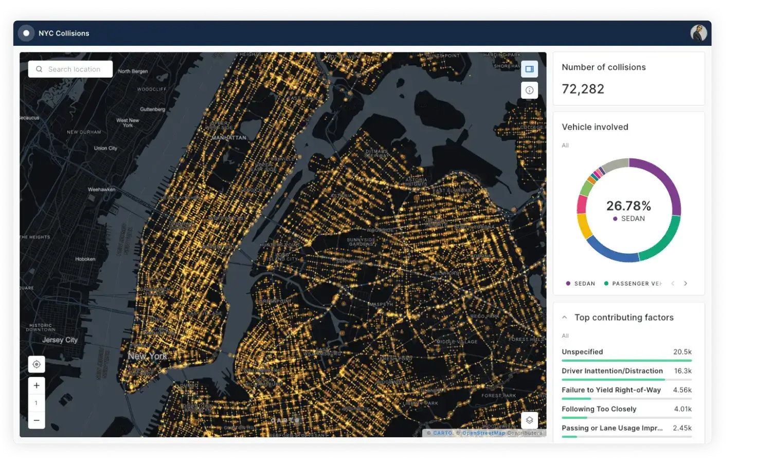 Visual of an interactive map in Builder 