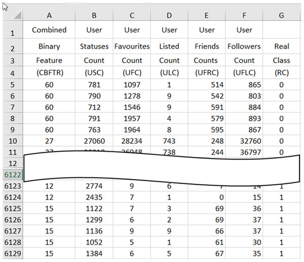 A cross-section of the spam data obtained at the end of the data reconciliation processes in the XLSX database.