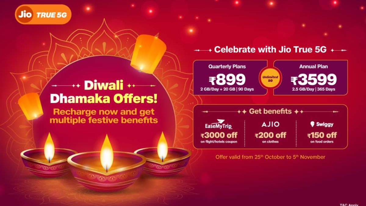 Reliance Jio Diwali Dhamaka’ Offer With Free Vouchers Worth Rs. 3,350 Announced: Benefits