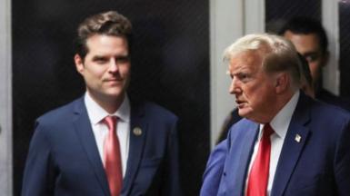 Donald Trump at court in New York with Matt Gaetz alongside