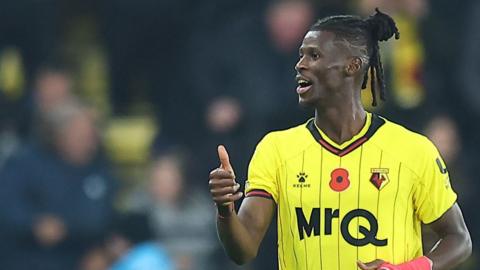 Vakoun Bayo of Watford reacts after scoring opening goal