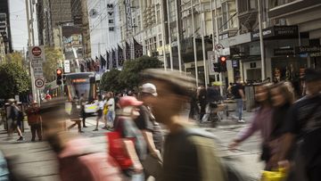 Busy Bourke Street Mall pedestrian traffic