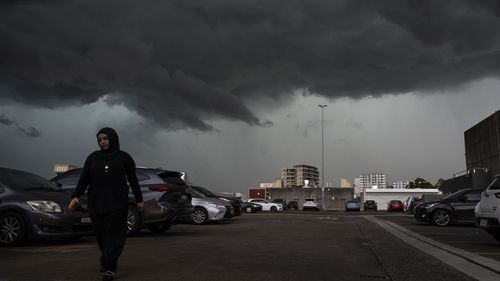 A thunderstorm heads towards Bankstown in Sydney west.