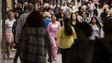 A photo of shoppers in the Queen St Mall. Population, economy, demographics, people, Australia, generic