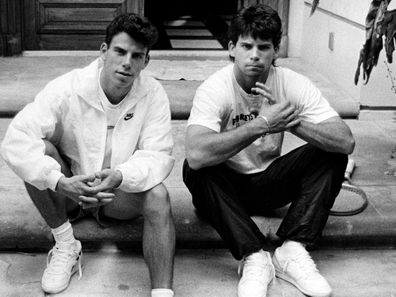 Menendez brothers, Erik, left, and Lyle on the steps of their Beverly Hills home in November, 1989. 