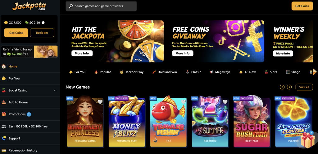 screenshot of jackpota casino lobby