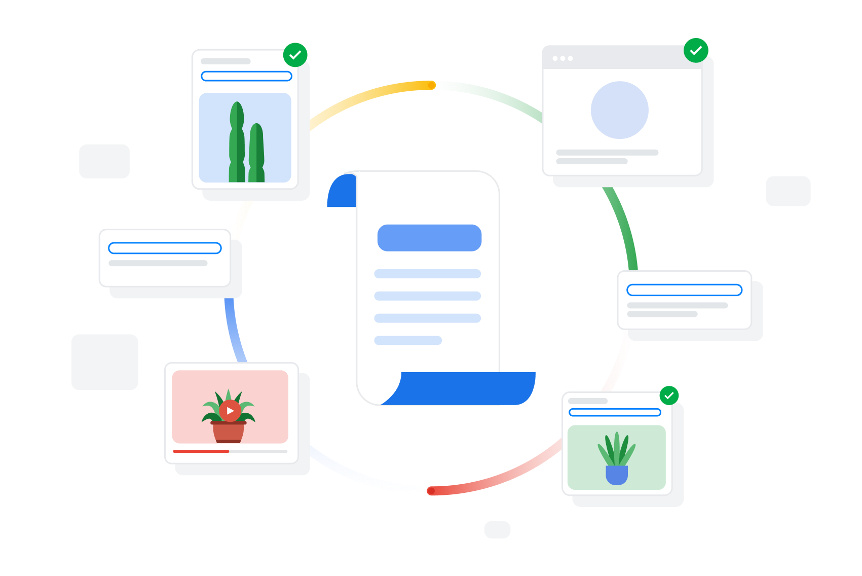 Illustration of Search results circling a long page representing Google’s content policies