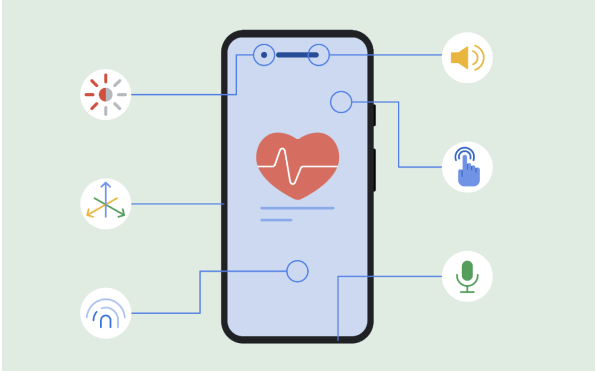 Illustration of a phone showing all different types of sensors on it.