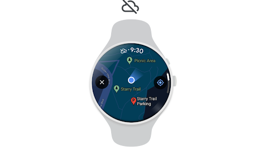 Downloading the offline map of a hiking trail in Google Maps on an Android phone and using it to navigate offline on a Wear OS watch.