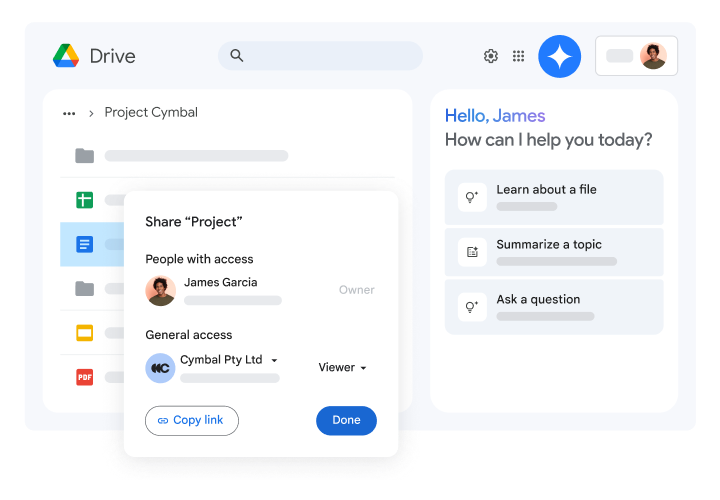 แชร์ไฟล์โปรเจ็กต์ใน Google ไดรฟ์และสำรวจการดำเนินการกับไฟล์เพิ่มเติมด้วย Gemini

