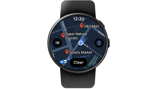 在智能手錶上使用 Wear OS 版「Google 地圖」尋找雜貨店並查看其資訊。