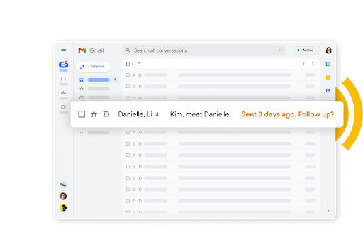 Gmail inbox with follow up reminder in orange text