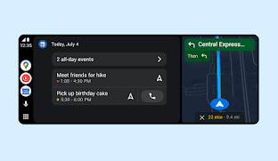 El nuevo diseño de Android Auto muestra el calendario y mapas en la pantalla.