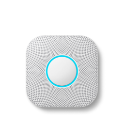 A white Google Nest Protect smoke and CO alarm against a white background.