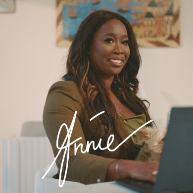 Anne-Jean Baptiste, head of product inclusion and disability at Google. Her signature is superimposed in white over the image.