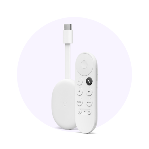 Un dispositivo Chromecast blanco.