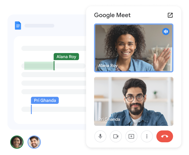 زميلان في مكالمة Meet ضمن "مستندات Google"