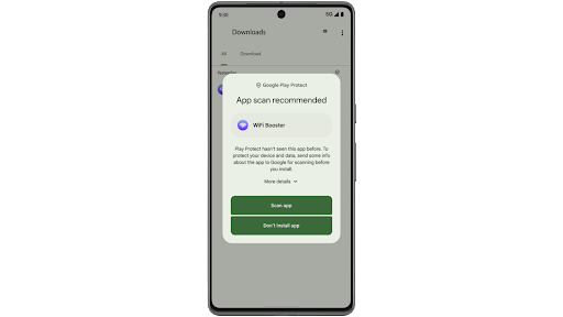 Trên điện thoại Android, Google Play Protect quét một ứng dụng rồi xác định ứng dụng đó là độc hại và chặn ứng dụng.