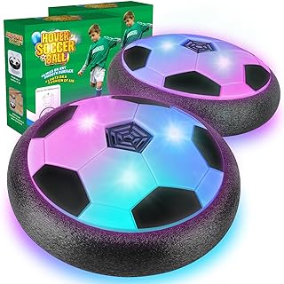 2 Pack Hover Soccer Ball with 8 Pcs Batteries, Air Floating Soccer Toy with LED Lights and Foam Bumper, Indoor Games for K...