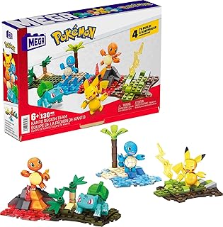 MEGA Pokémon Building Toys Set Kanto Region Team with 130 Pieces, 4 Poseable and Articulated Characters, 2 Inches Tall, fo...