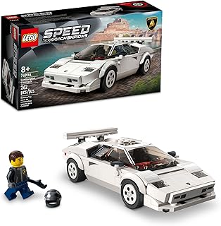 Lego Speed Champions Lamborghini Countach 76908, Race Car Toy Model Replica, Collectible Building Set with Racing Driver M...