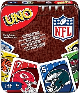 Mattel Games UNO NFL Card Game for Kids & Adults, Travel Game with NFL Team Logos & Special Rule in Storage Tin Box (Amazo...