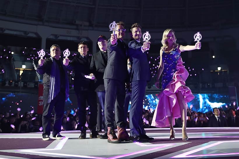 Robert Downey Jr., Kevin Feige, Brie Larson, Jeremy Renner, Anthony Russo, and Joe Russo at an event for Avengers: Endgame (2019)