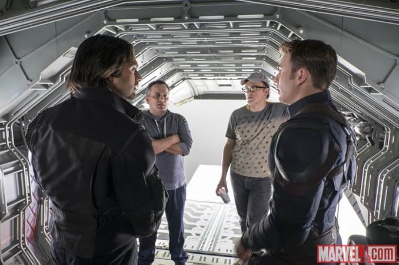 Chris Evans, Anthony Russo, Joe Russo, and Sebastian Stan in Captain America: Civil War (2016)