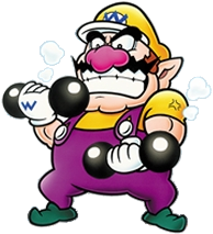 Wario lifting dumbbells