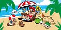 Promotional artwork of Mario and other characters at a beach