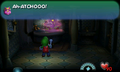 Luigi sprays ice at Miss Petunia in Luigi's Mansion for the Nintendo 3DS