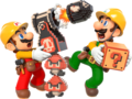 Builder Mario and Luigi with two 8-Bit Goombas with an 8-Bit Bill Blaster firing an 8-Bit Bullet Bill on top