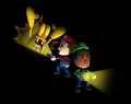 A Mii shining their flashlight at the ghost