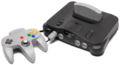 Nintendo 64 ("POWER", "RESET", "MEMORY EXPANSION", "ON", "OFF") and its controller ("A", "B", "C", "START")