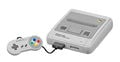 Super Famicom ("SUPER FAMICOM", "POWER", "EJECT", "RESET", "USE CASSETTE WITH SUPER FAMICOM MARK ONLY", "1","2") and its controller ("A", "B", "X", "Y", "L", "R", "START", "SELECT")