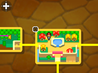 Screenshot of an area in Toad Town with uncovered bean spots marked in Mario & Luigi: Bowser's Inside Story + Bowser Jr.'s Journey