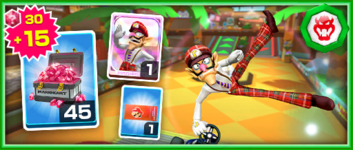 The Waluigi (Bus Driver) Pack from the May 2022 Peach vs. Bowser Tour in Mario Kart Tour