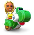 A Mii riding a Yoshi Cart