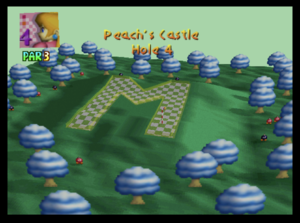 The fourth hole of Peach's Castle from Mario Golf (Nintendo 64)