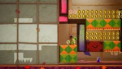 Behind the Shoji, the second level of Ninjarama in Yoshi's Crafted World.