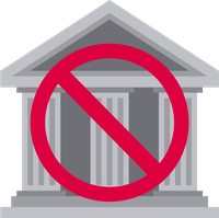 Courthouse with "no" symbol