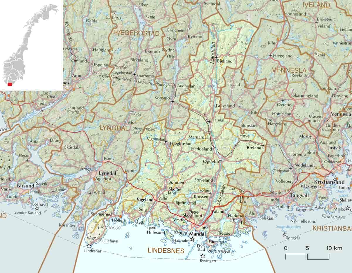 Kart over Lindesnes kommune