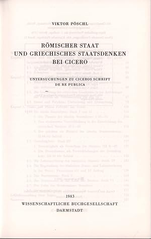 Bild des Verk�ufers f�r R�mischer Staat und griechisches Staatsdenken bei Cicero. Untersuchungen zu Ciceros Schrift 'De re publica'. (Sonderausgabe, reprograf. REPRINT der 1. Aufl., Berlin 1936). zum Verkauf von Antiquariat Reinhold Pabel