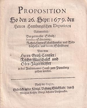 Bild des Verk�ufers f�r Proposition so den 26. Sept. 1679,. zum Verkauf von Antiquariat Reinhold Pabel