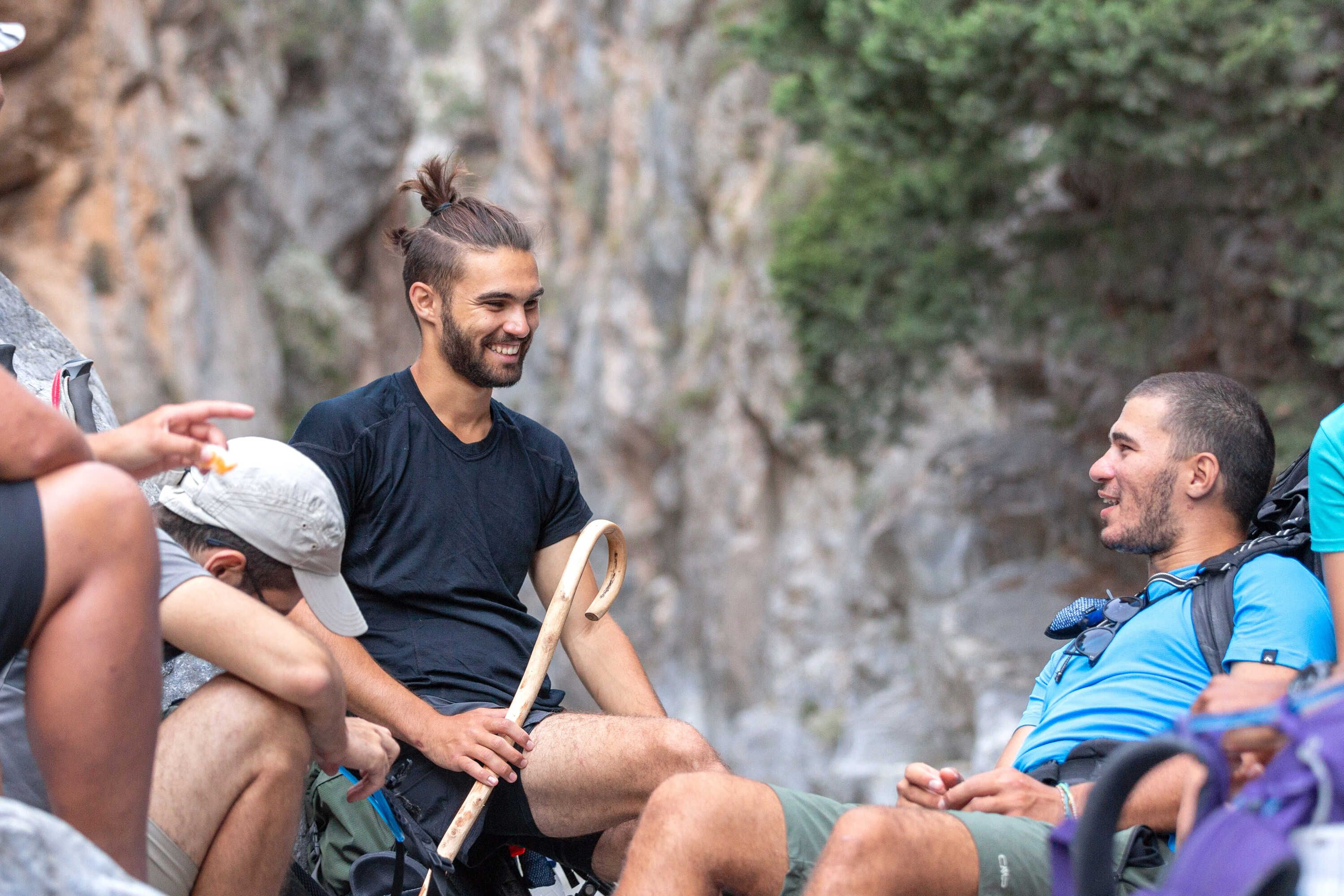 Students talking on rocky outcrop on Crete expedition